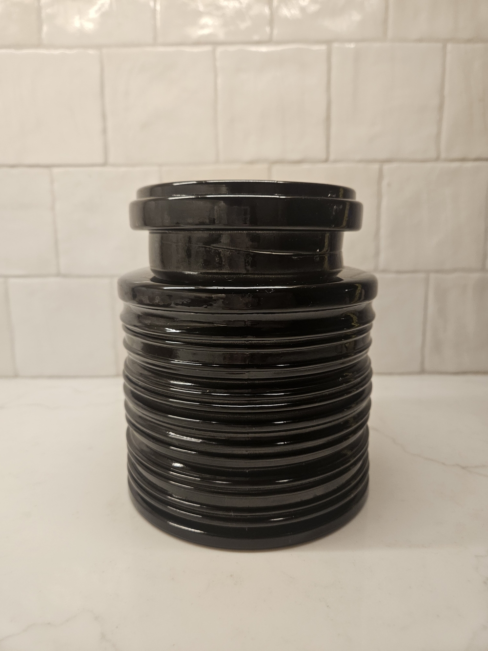 Black Ribbed Glass Vase